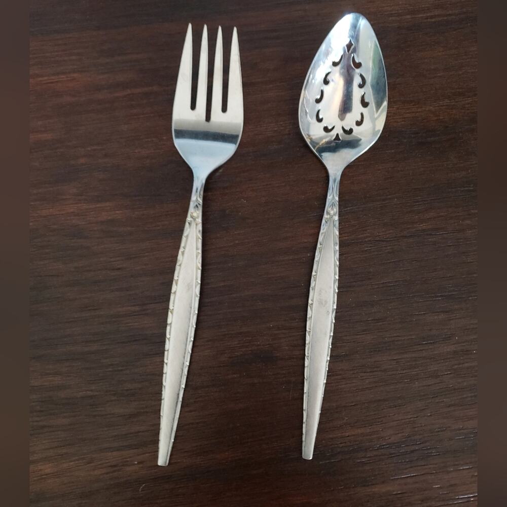 Oneida Community Venetia Stainless Steel Silver Serving Fork And Spoon